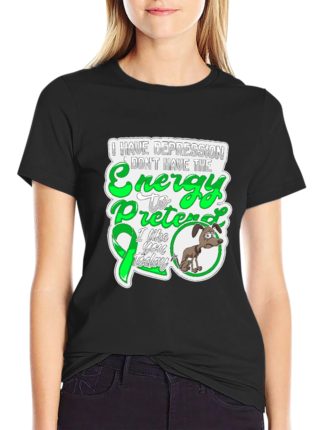 Camiseta Negra con Diseño de Depresión y Energía