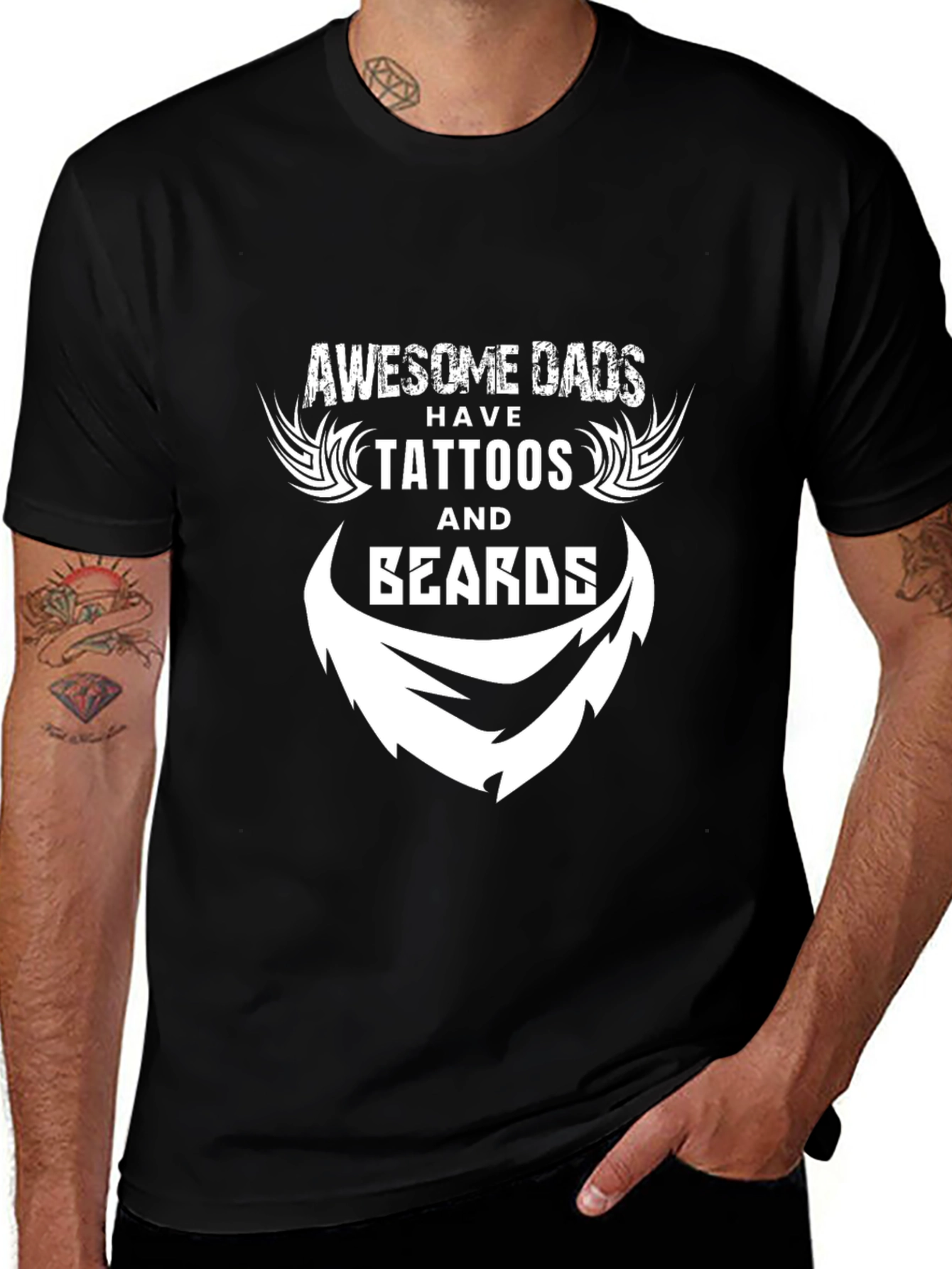 Camiseta Negra: Dads Awesome Tattoos & Beards