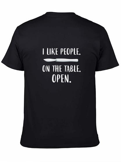 Camiseta Negra I Like People Open para Cirujanos