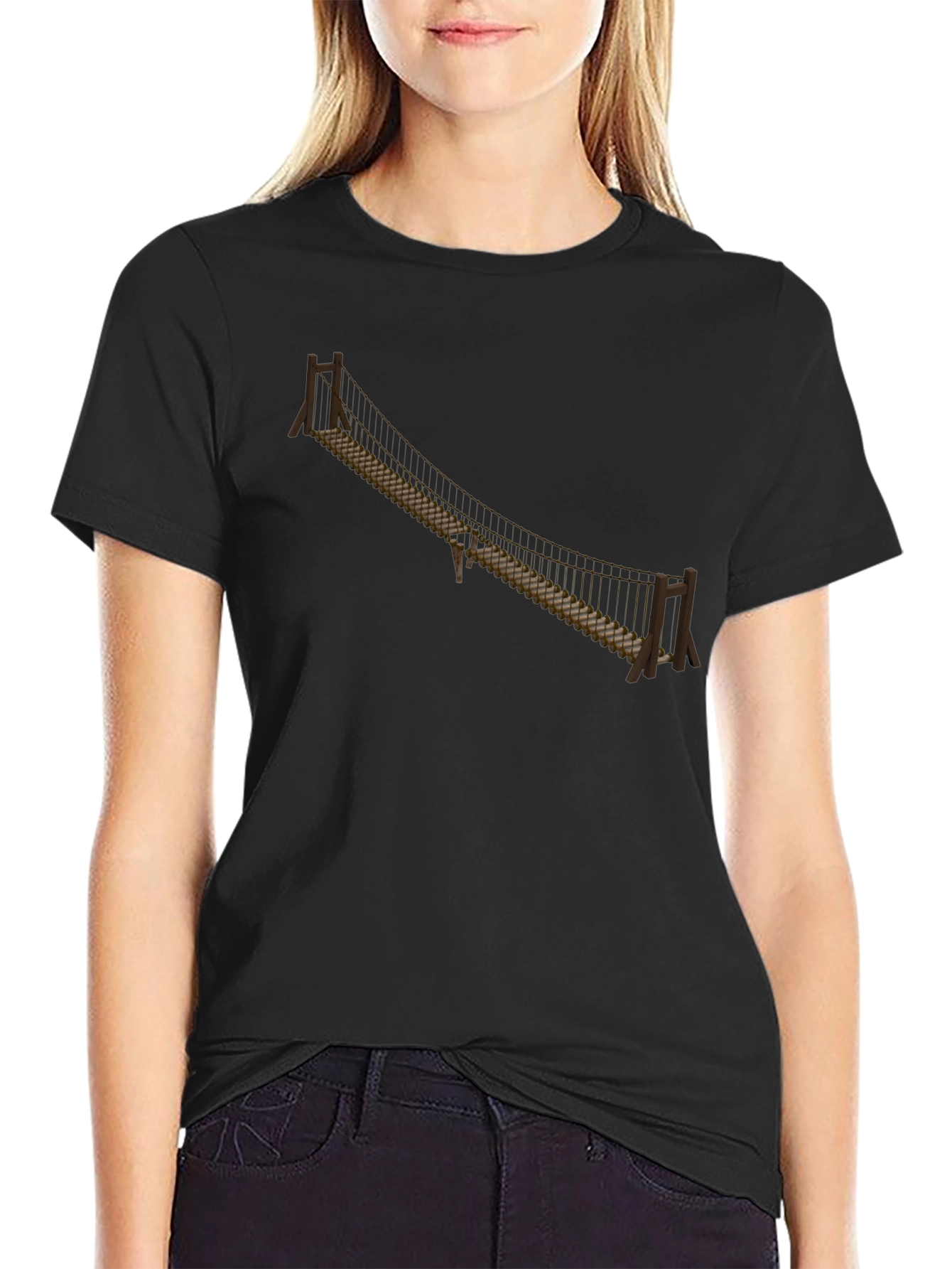 Camiseta Negra con Puente Colgante - Aventura y Estilo