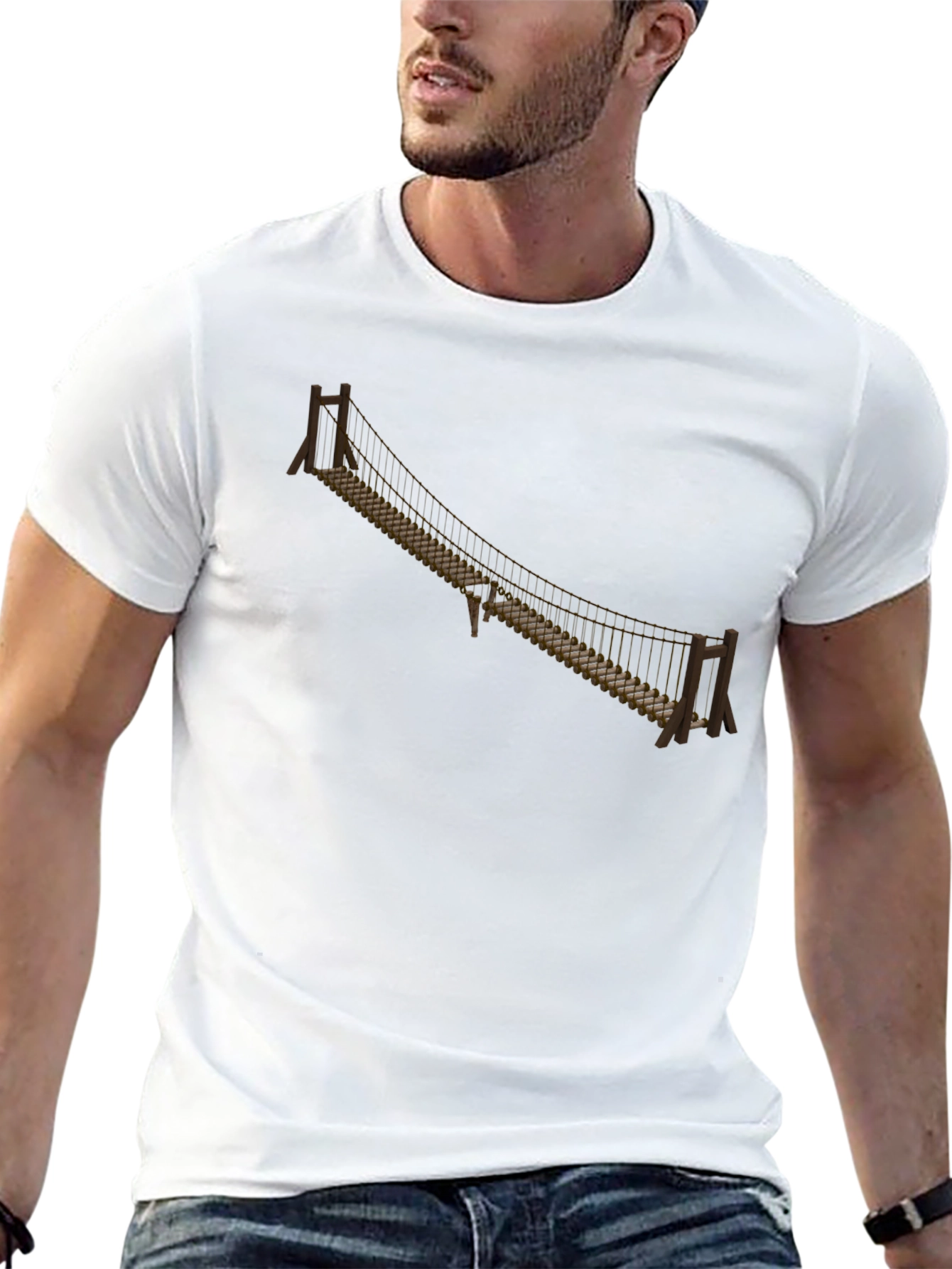 Camiseta Negra con Puente Colgante - Aventura y Estilo