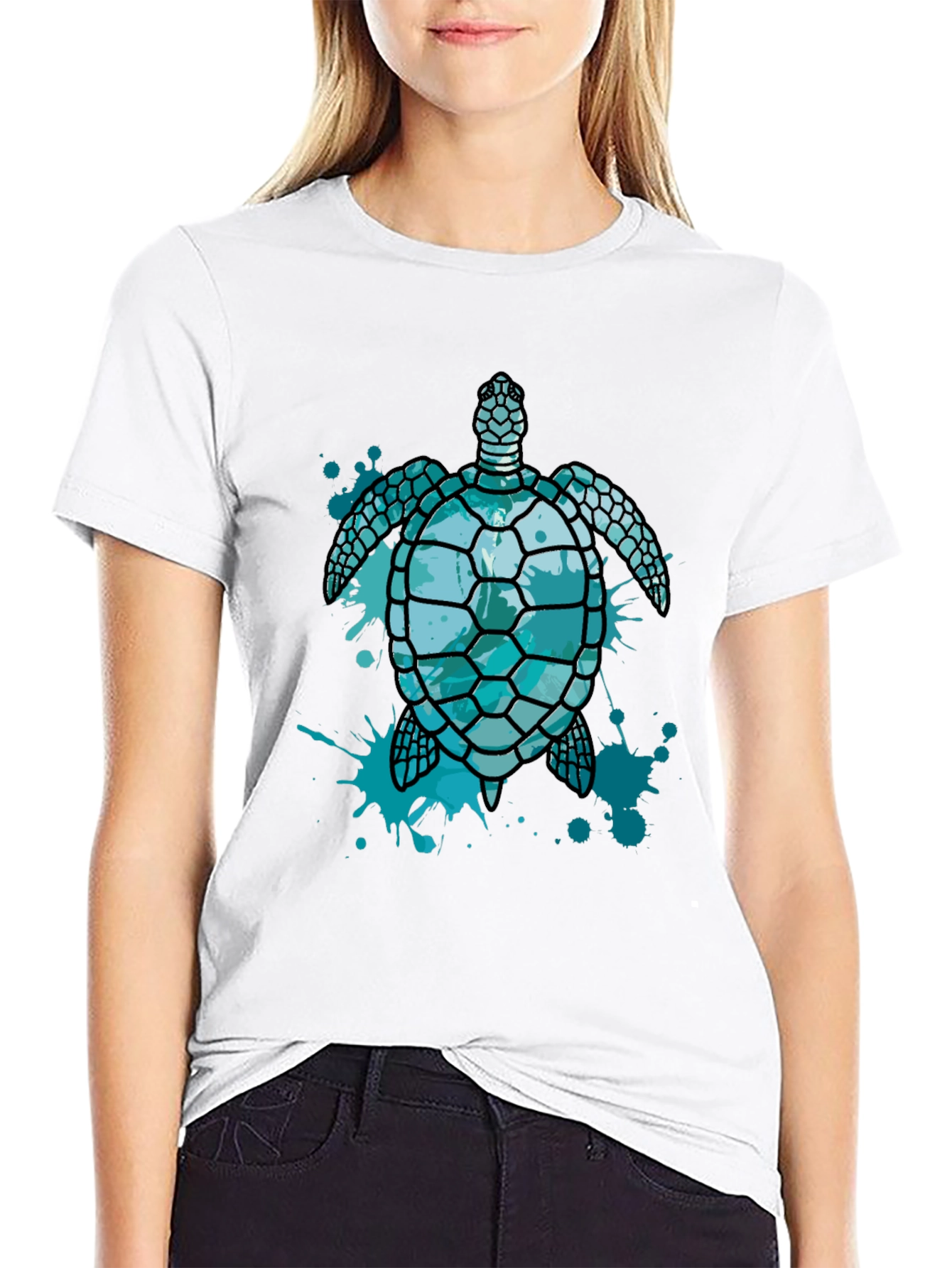 Camiseta Negra con Diseño de Tortuga Marina Azul