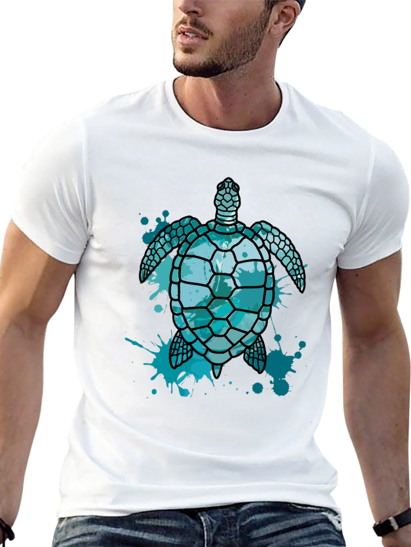 Camiseta Negra con Diseño de Tortuga Marina Azul