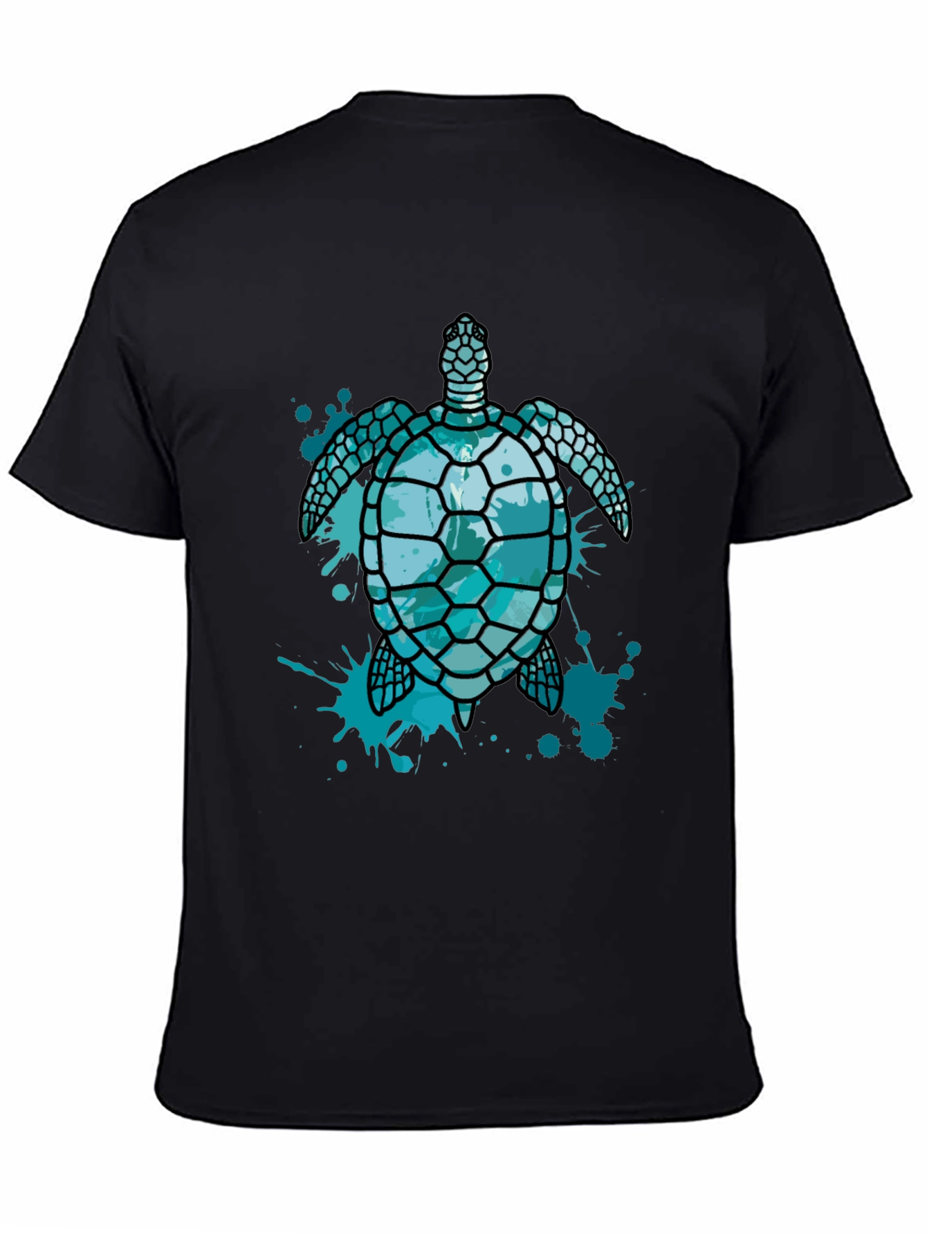 Camiseta Negra con Diseño de Tortuga Marina Azul
