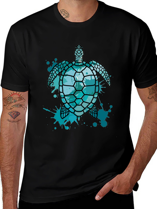 Camiseta Negra con Diseño de Tortuga Marina Azul