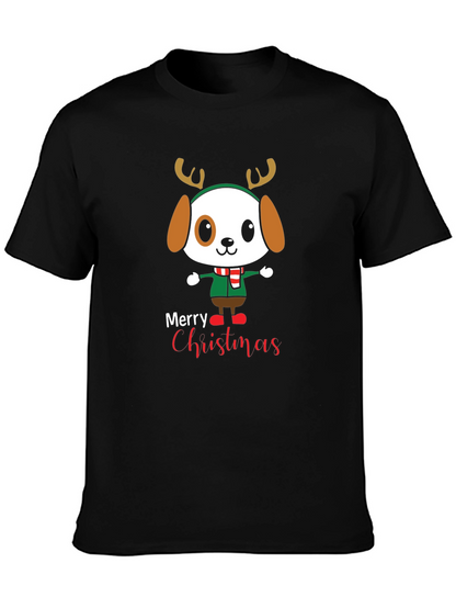Camiseta Negra Navideña con Diseño de Cachorro