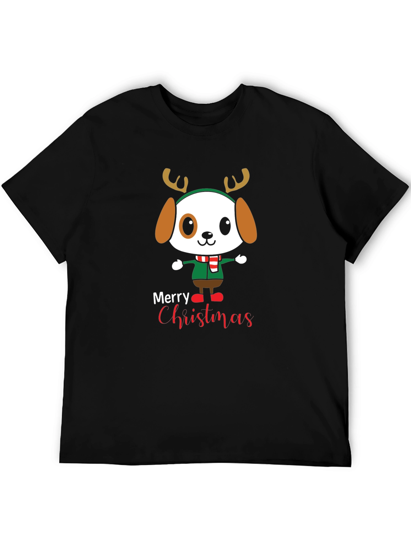 Camiseta Negra Navideña con Diseño de Cachorro