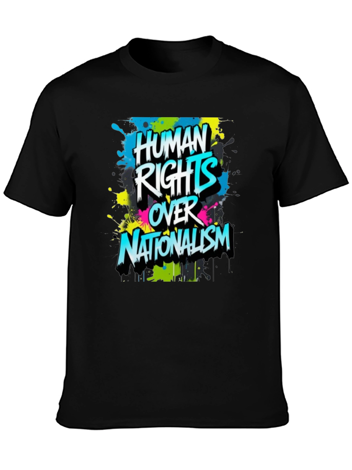 Camiseta Negra con Diseño Derechos Humanos Sobre Nacionalismo