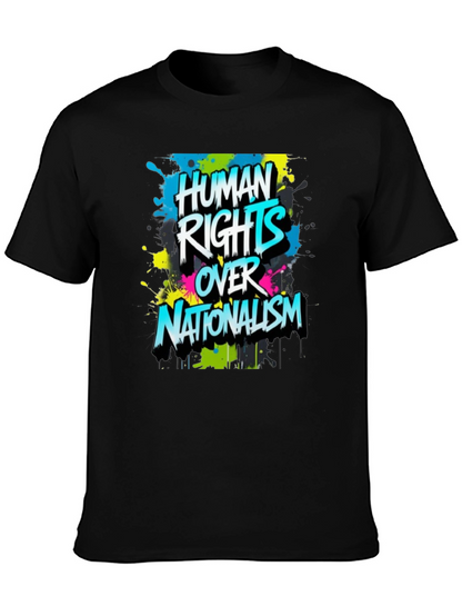 Camiseta Negra con Diseño Derechos Humanos Sobre Nacionalismo