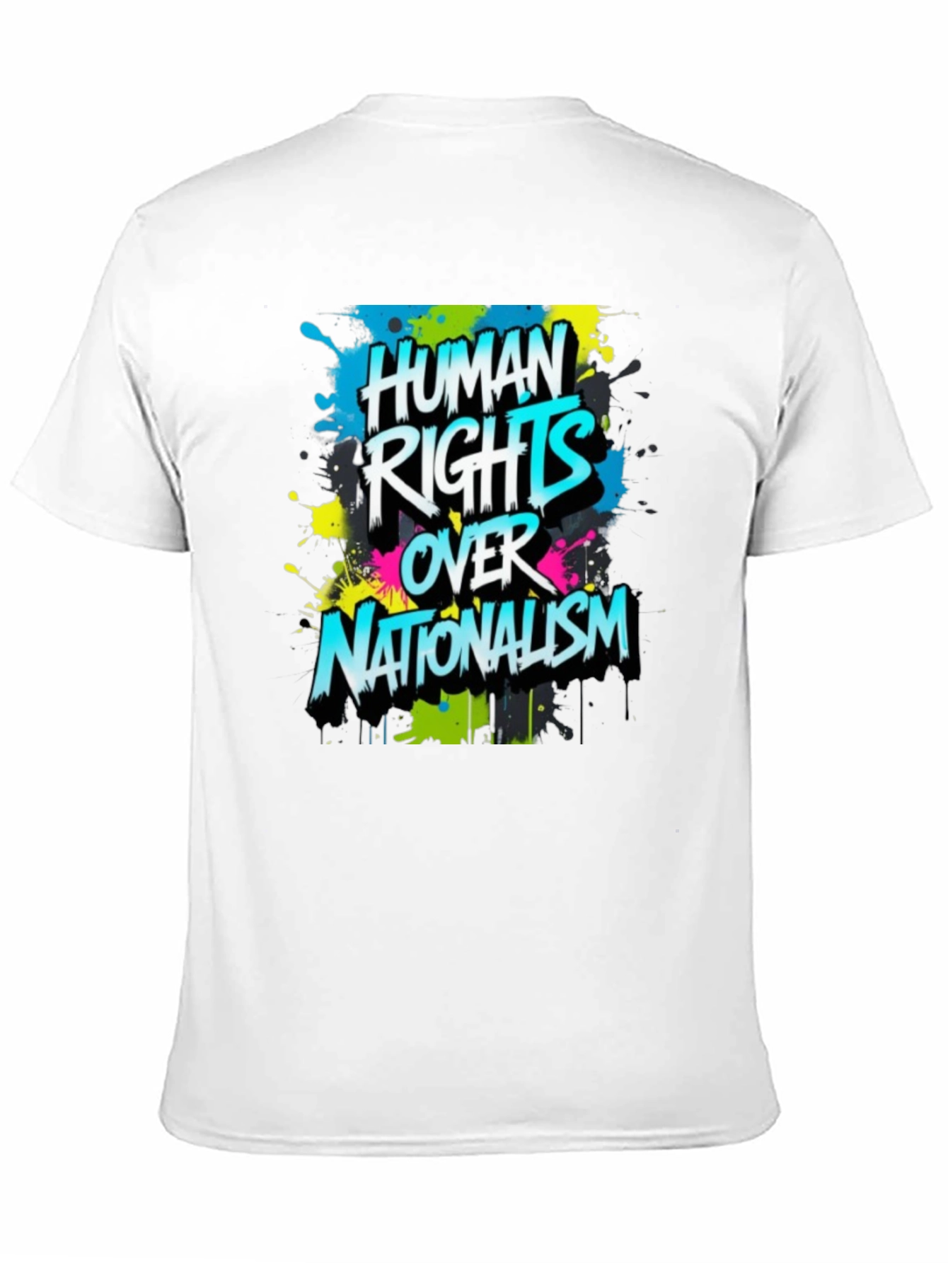 Camiseta Negra con Diseño Derechos Humanos Sobre Nacionalismo