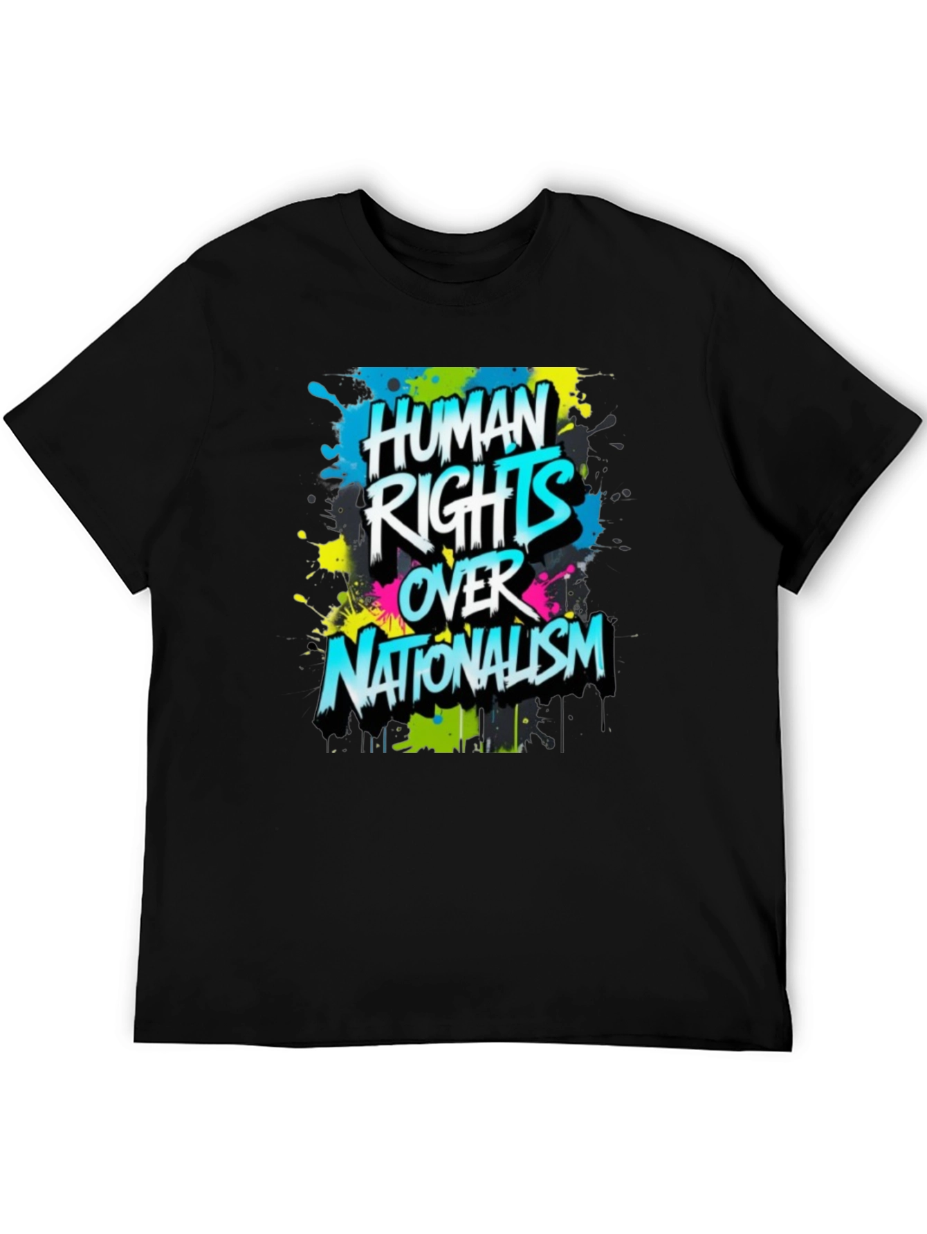 Camiseta Negra con Diseño Derechos Humanos Sobre Nacionalismo