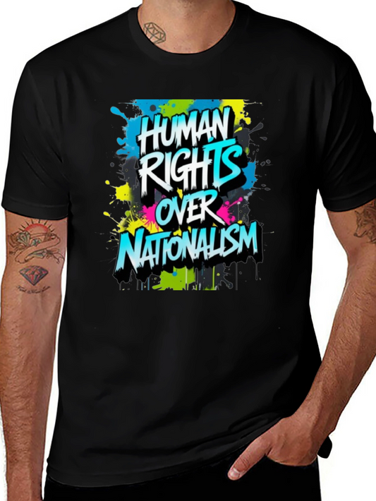 Camiseta Negra con Diseño Derechos Humanos Sobre Nacionalismo