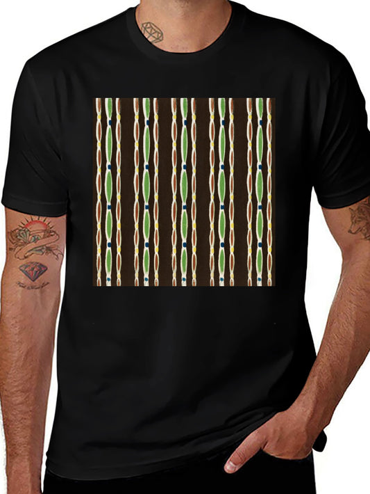 Camiseta Negra con Diseño Abstracto de Líneas Verticales