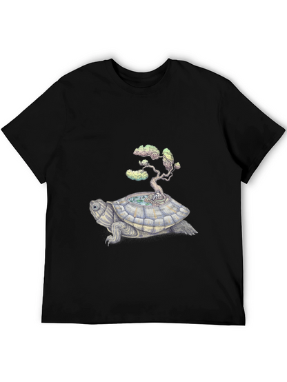 Camiseta Negra: Tortuga con Árbol Bonsái