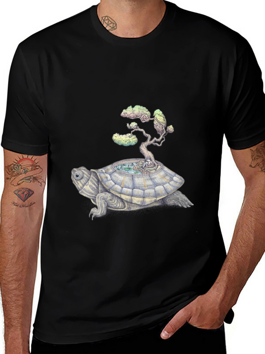 Camiseta Negra: Tortuga con Árbol Bonsái