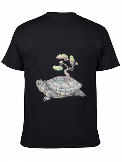 Camiseta Negra: Tortuga con Árbol Bonsái