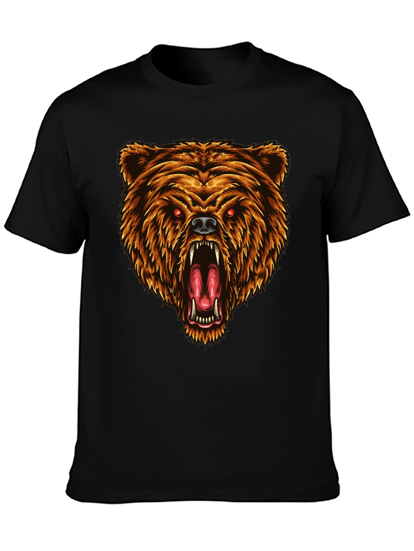 Camiseta Negra con Estampado de Oso Feroz