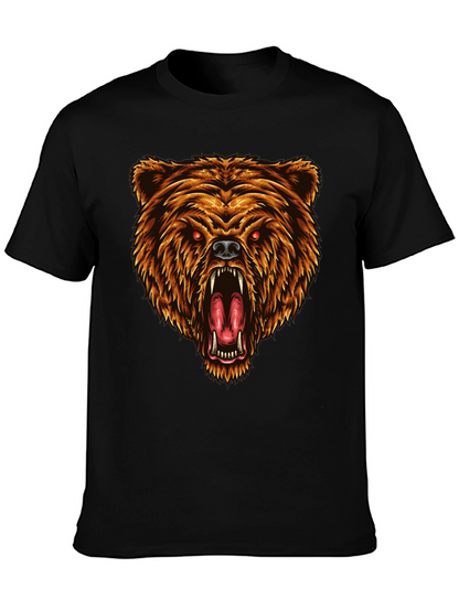 Camiseta Negra con Estampado de Oso Feroz