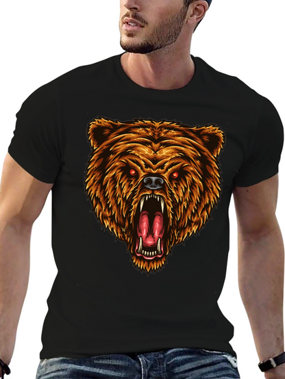 Camiseta Negra con Estampado de Oso Feroz