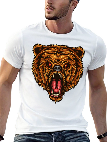 Camiseta Negra con Estampado de Oso Feroz
