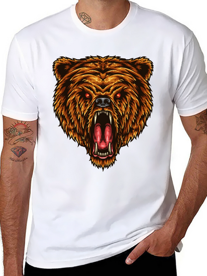 Camiseta Negra con Estampado de Oso Feroz