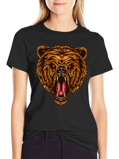 Camiseta Negra con Estampado de Oso Feroz