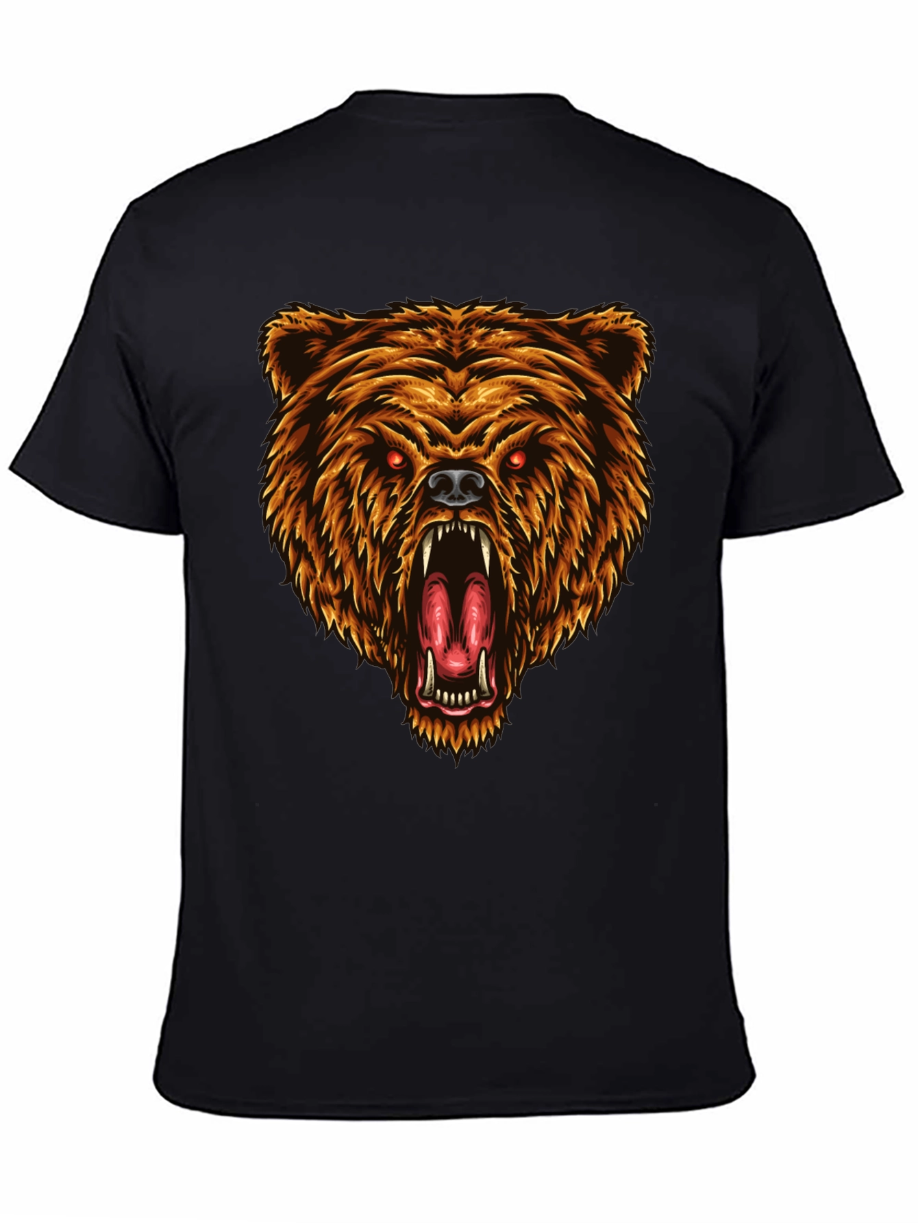 Camiseta Negra con Estampado de Oso Feroz