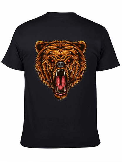 Camiseta Negra con Estampado de Oso Feroz