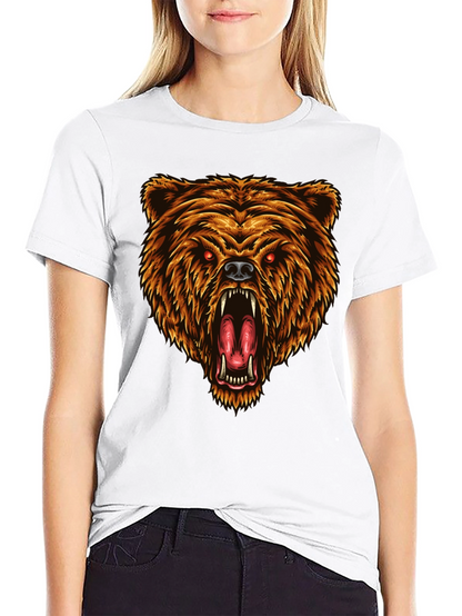 Camiseta Negra con Estampado de Oso Feroz