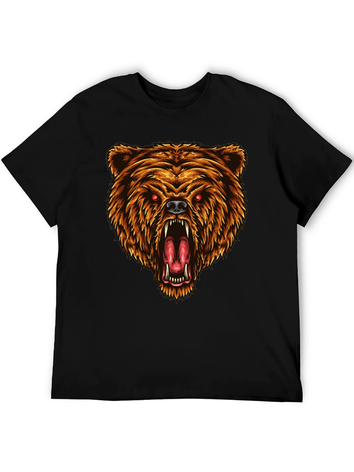Camiseta Negra con Estampado de Oso Feroz