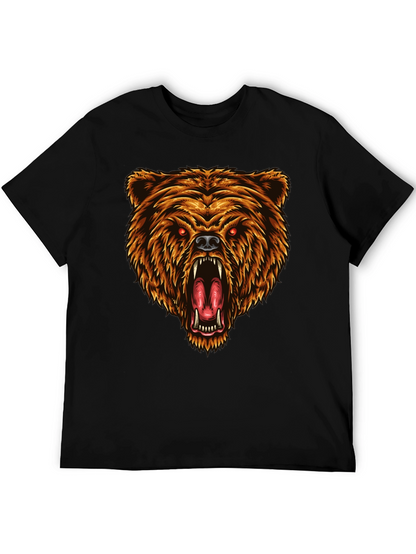 Camiseta Negra con Estampado de Oso Feroz