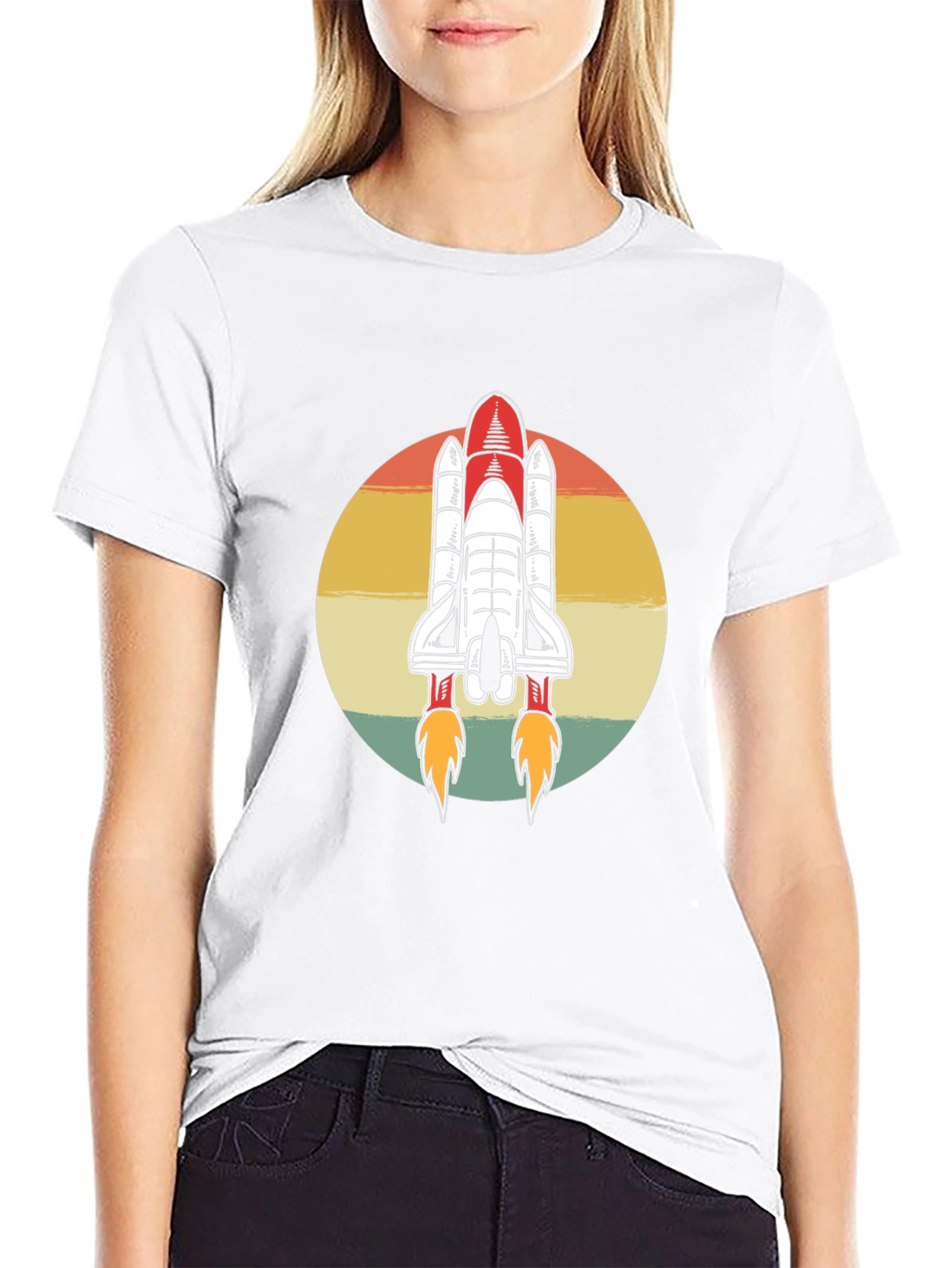 Camiseta Negra con Diseño Retro de Lanzadera Espacial