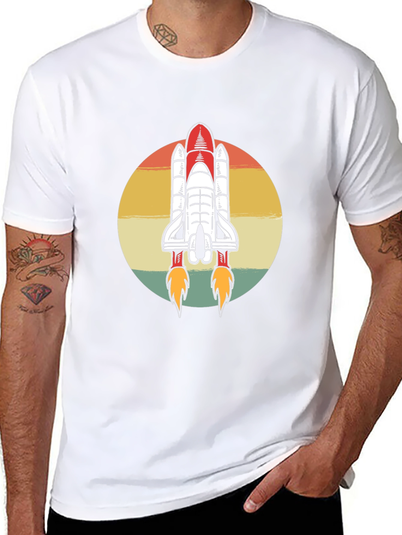 Camiseta Negra con Diseño Retro de Lanzadera Espacial