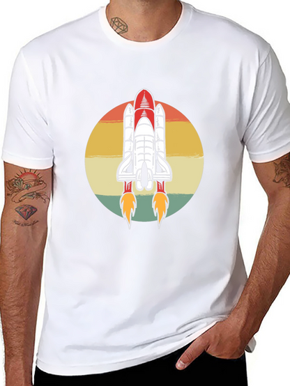 Camiseta Negra con Diseño Retro de Lanzadera Espacial
