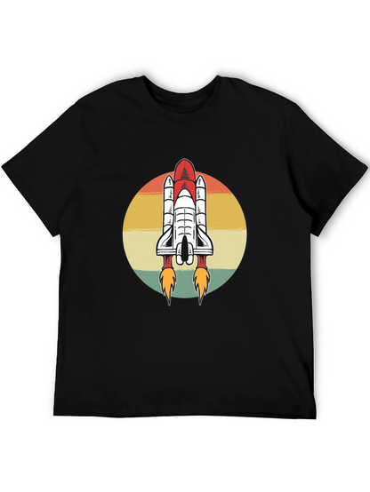 Camiseta Negra con Diseño Retro de Lanzadera Espacial