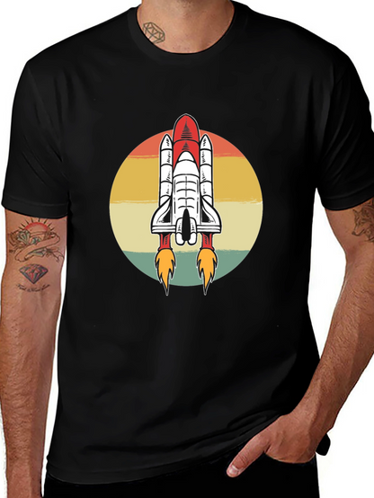 Camiseta Negra con Diseño Retro de Lanzadera Espacial