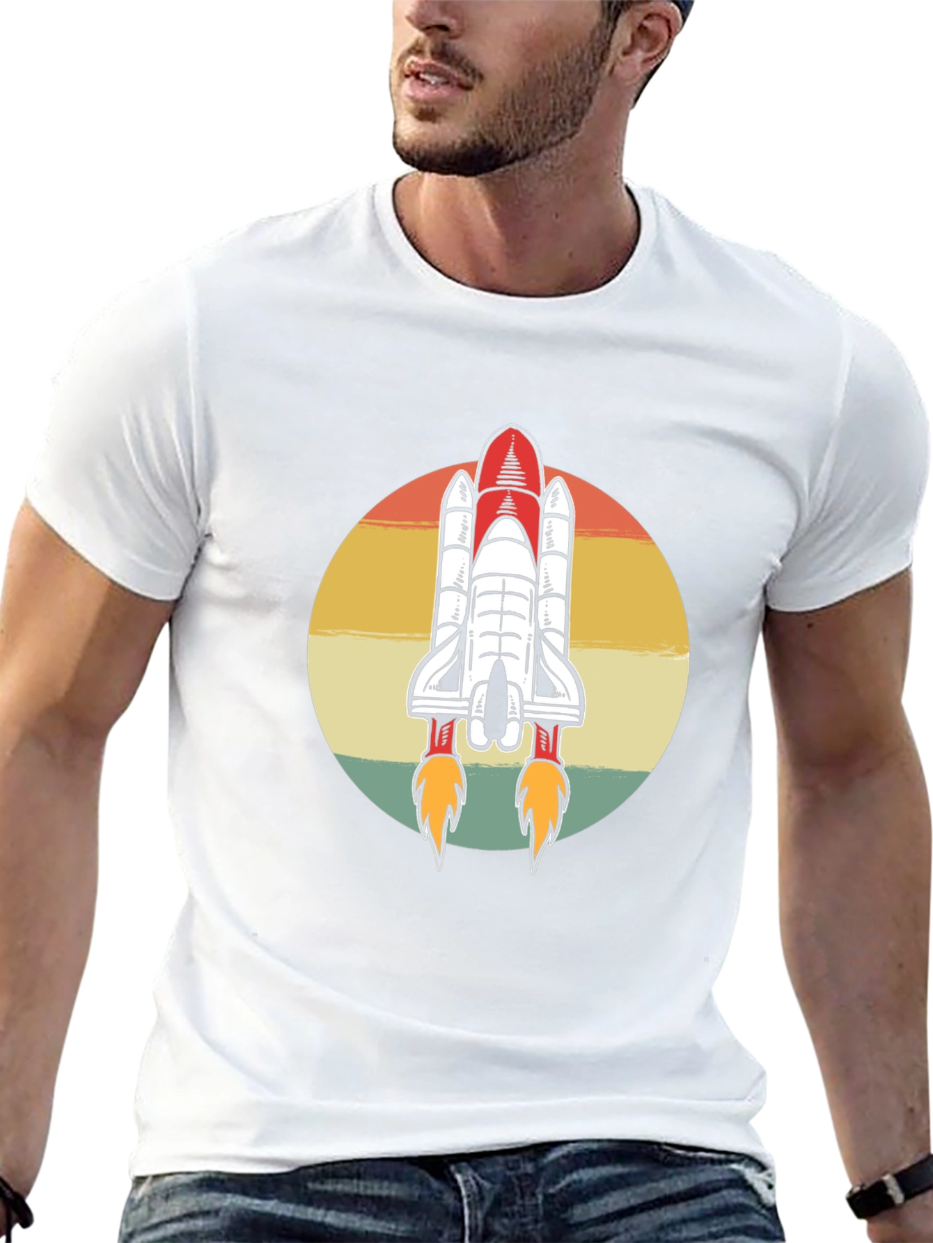 Camiseta Negra con Diseño Retro de Lanzadera Espacial