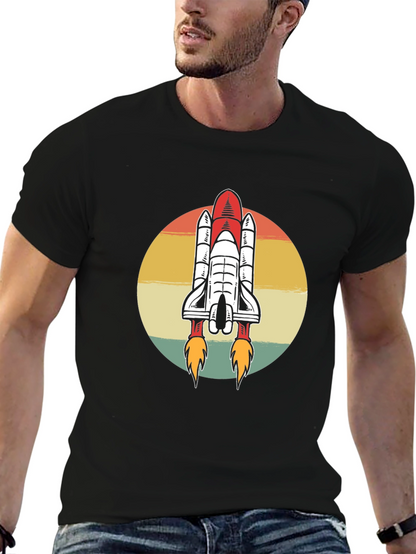Camiseta Negra con Diseño Retro de Lanzadera Espacial