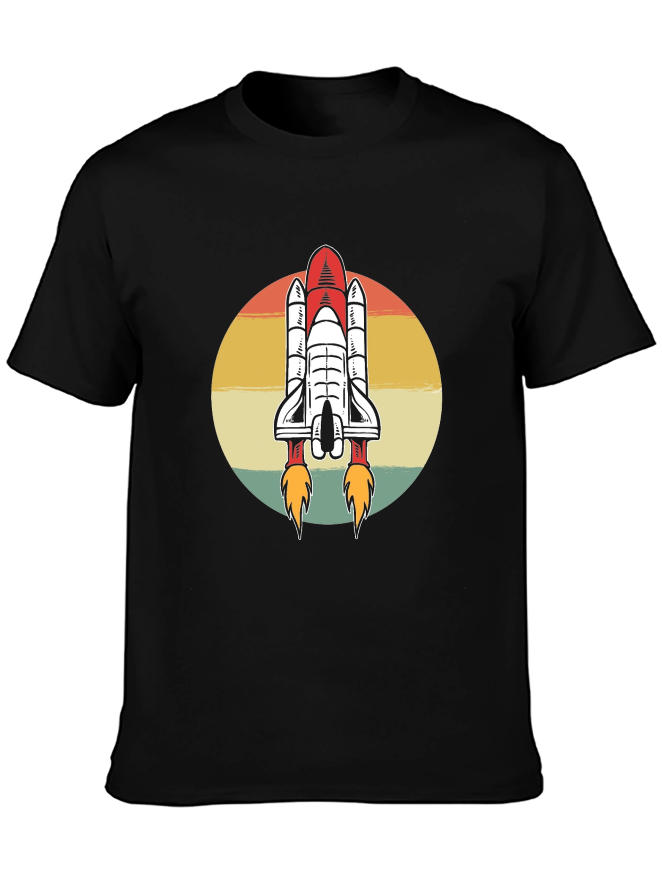 Camiseta Negra con Diseño Retro de Lanzadera Espacial
