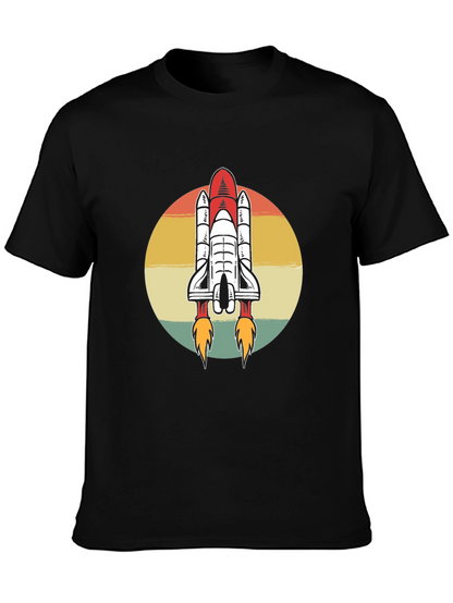 Camiseta Negra con Diseño Retro de Lanzadera Espacial