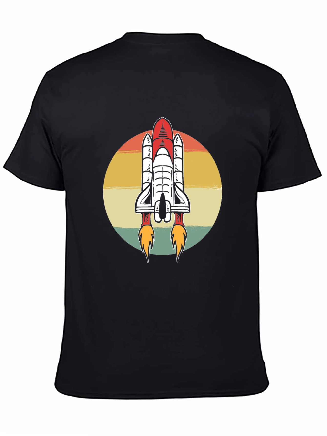 Camiseta Negra con Diseño Retro de Lanzadera Espacial