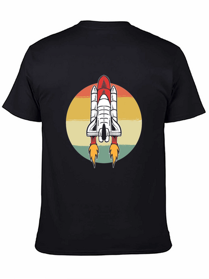 Camiseta Negra con Diseño Retro de Lanzadera Espacial