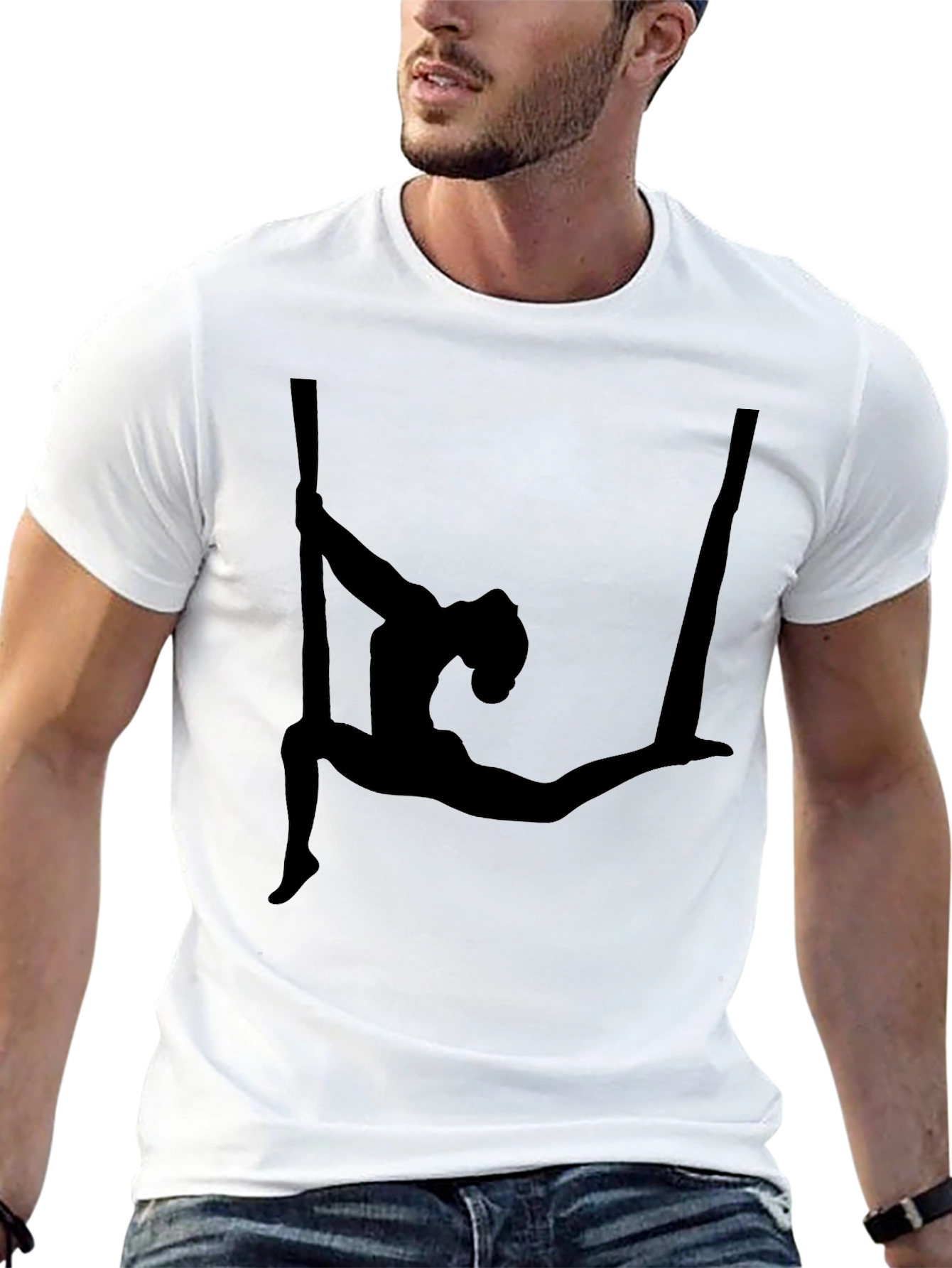 Camiseta Negra con Silueta de Acróbata Aérea