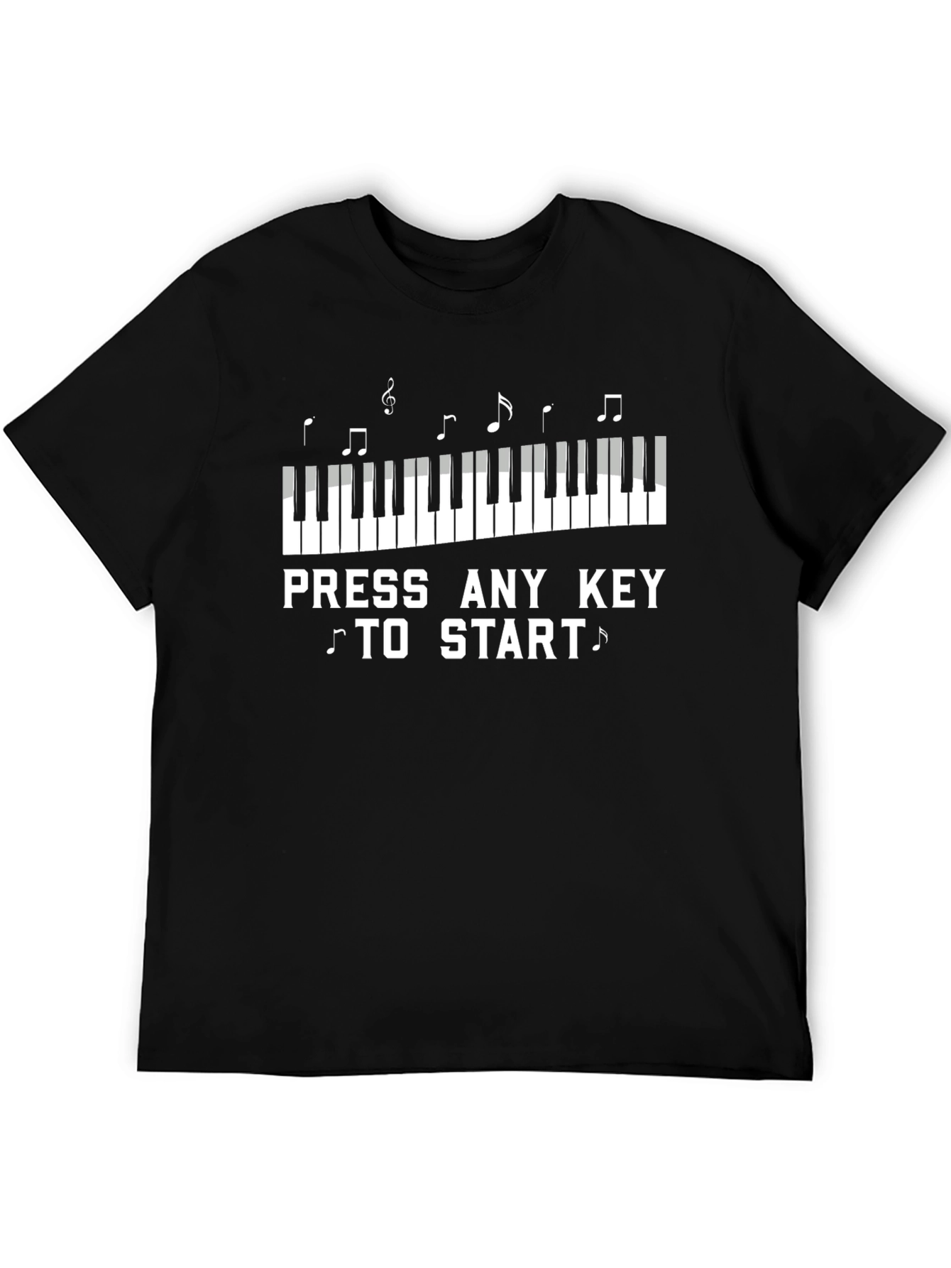 Camiseta Negra Piano Presiona Cualquier Tecla