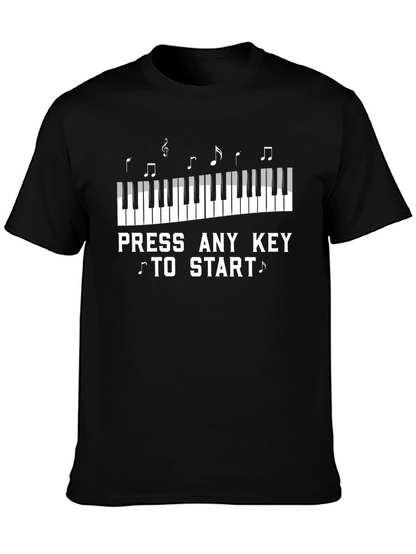 Camiseta Negra Piano Presiona Cualquier Tecla