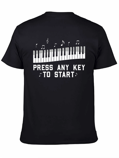 Camiseta Negra Piano Presiona Cualquier Tecla