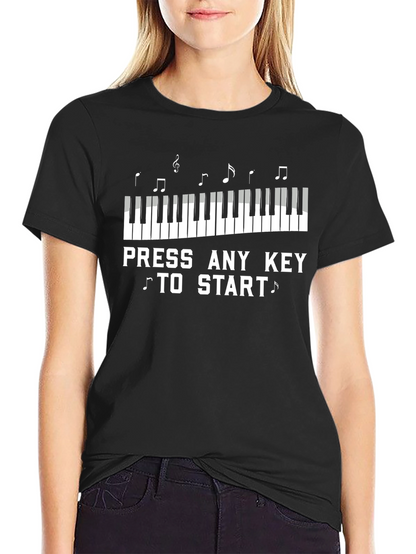 Camiseta Negra Piano Presiona Cualquier Tecla