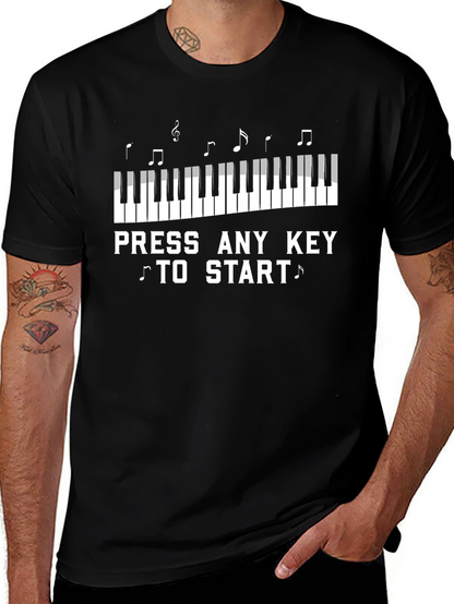 Camiseta Negra Piano Presiona Cualquier Tecla