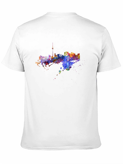 Camiseta Negra con Diseño Abstracto de Ciudad