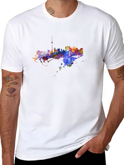 Camiseta Negra con Diseño Abstracto de Ciudad